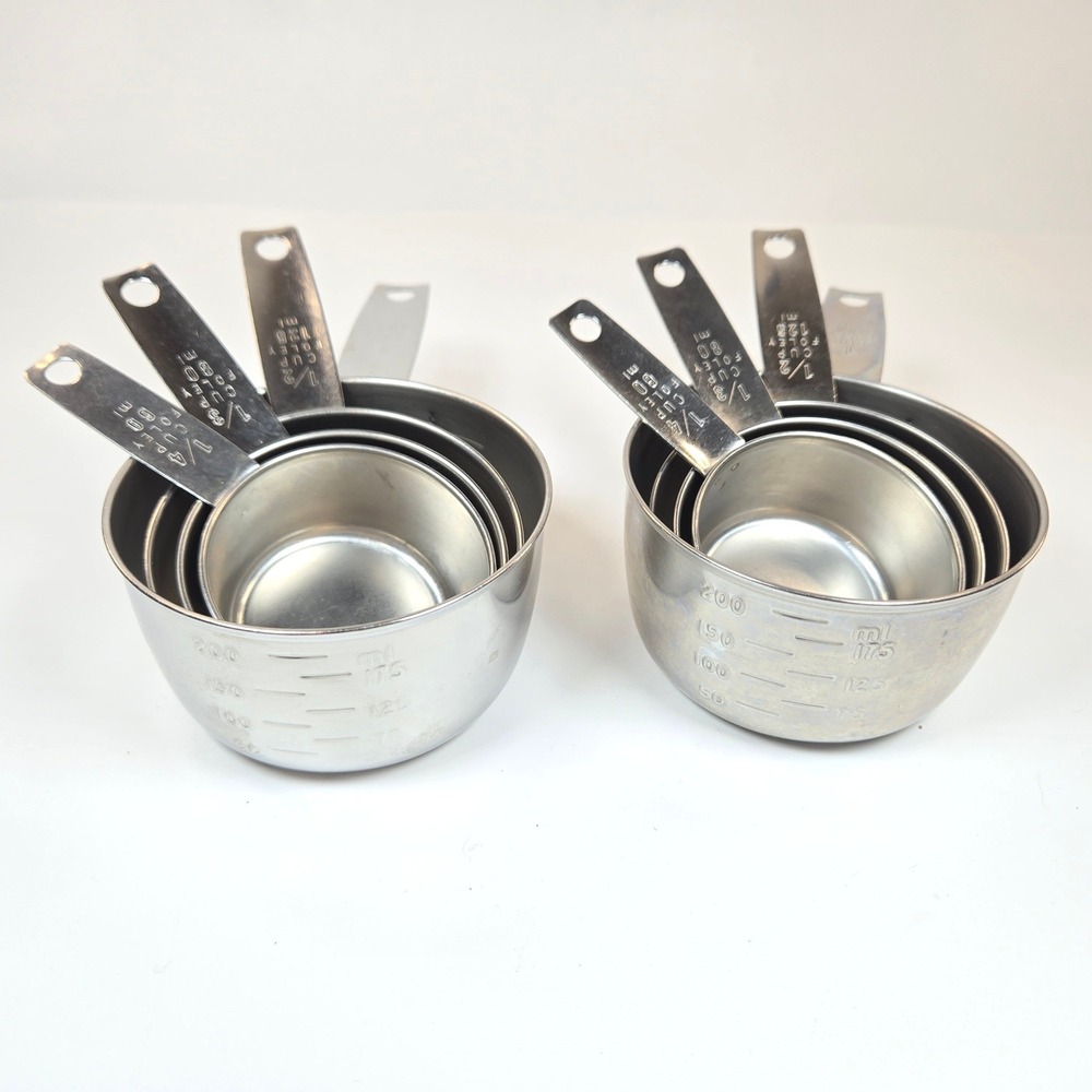 Vintage Foley Stainless Steel Measuring Cups 2 sets 8-piece Silver MCM Kitchen